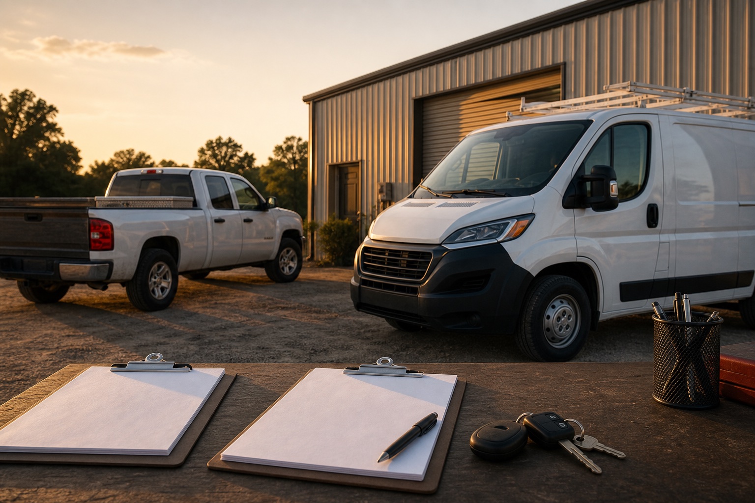 Work vehicles and blank prep documents for commercial auto quote guidance